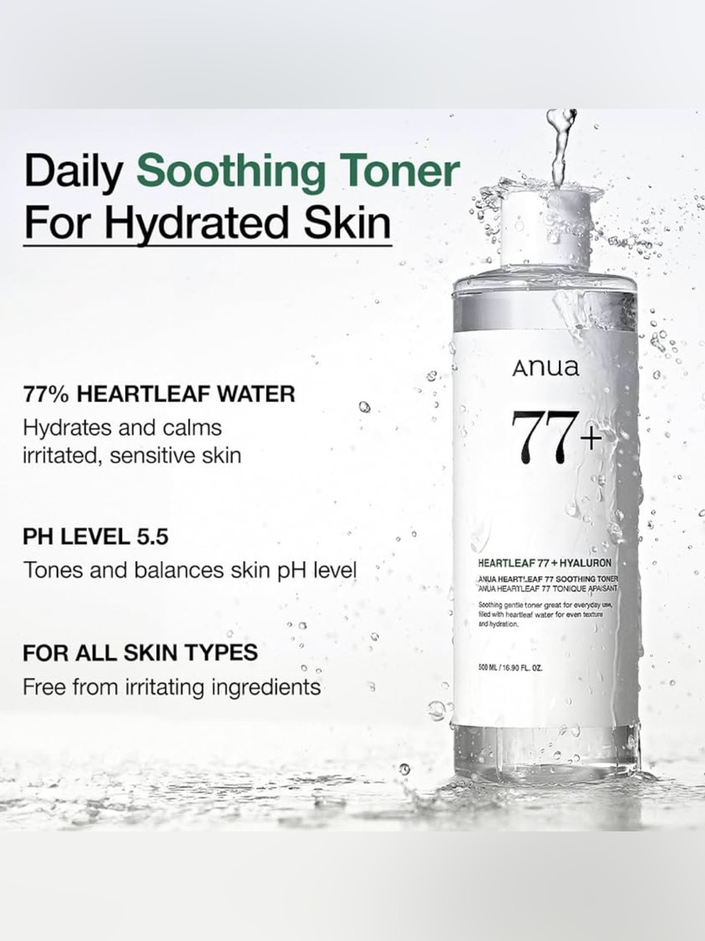 ANUA Heartleaf 77+ Hyaluron Soothing Toner 250ml- New, Sealed! Exp: 3/2026 - Picture 3 of 11